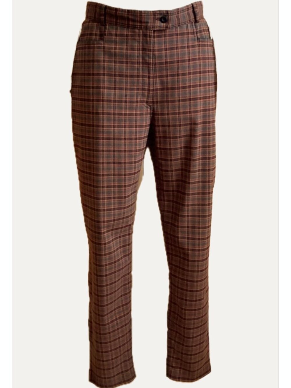 ROOTS High Waisted Plaid Trousers Grey Orange Checker Print Pants M